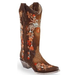 CORRAL WOMEN'S FLORAL EMBROIDERED LAMB WESTERN BOOTS - SNIP TOE